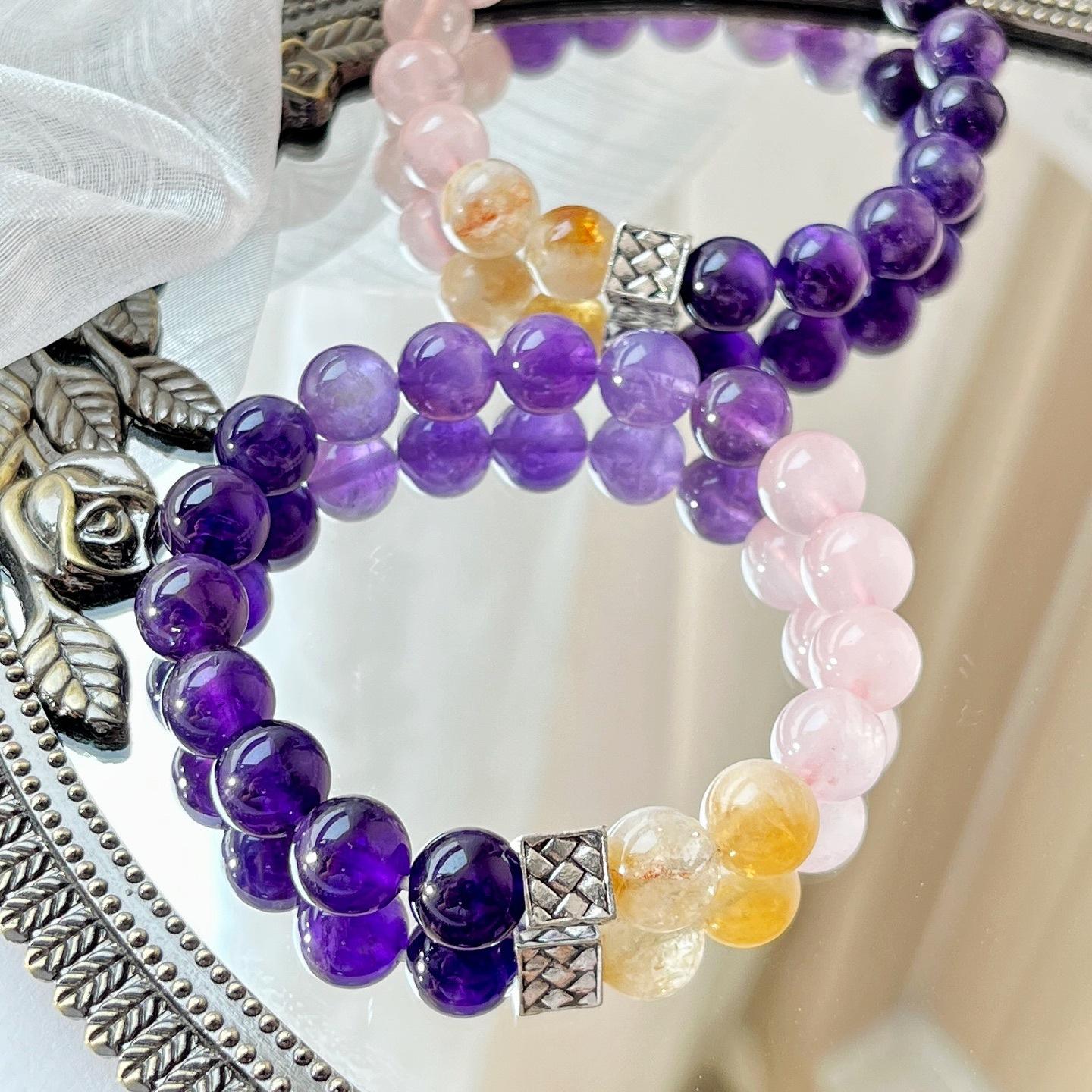 10Mm Natural Madagascar Powder Crystal Amethyst Citrine Design Bracelet Bracelet