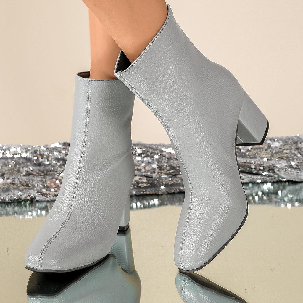 Mode Damen High Heels Stiefeletten 2025 Herbst neu seitlicher Reißverschluss große Größe modische dicke Absätze kleiner quadratischer Kopf