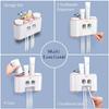 Toothbrush Holder Wall Mounted Automatic Toothpaste Dispenser Magnetic Toothpaste Squeezer Whit 4 Cup