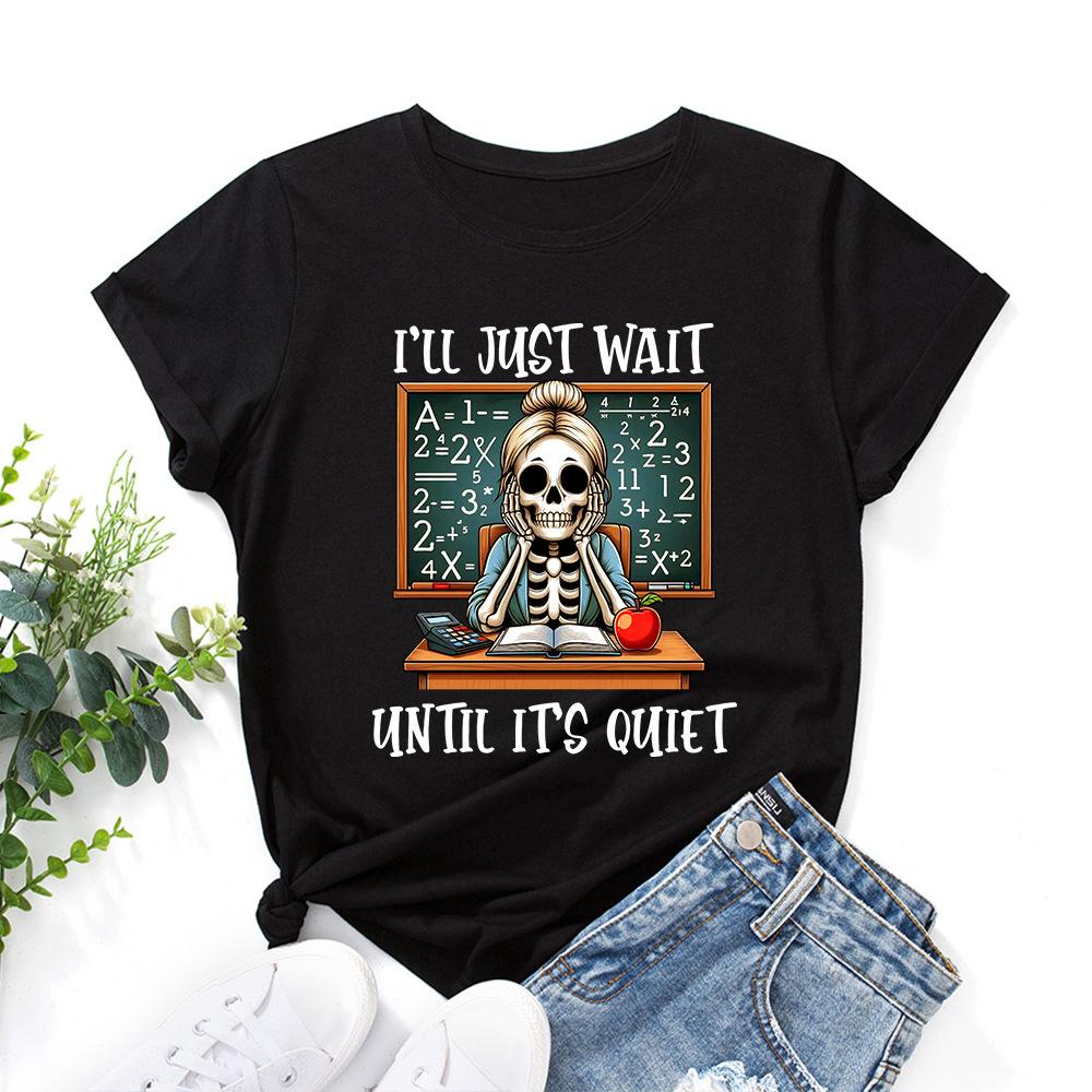 

I JUST WAIT Cotton T-Shirt Short Sleeve Round Neck Women 2d Print Tops S