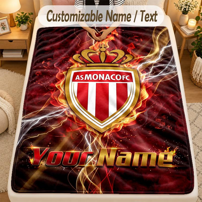 Flannel BlanketMonaco FC Custom Name Text Personalized Soft Warm Throw Blanket Home Decor Gift