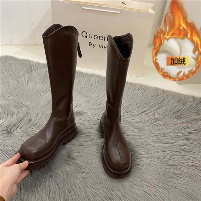 Long boots women's autumn and winter new versatile high boots rear zipper thin boots but knee mid boots