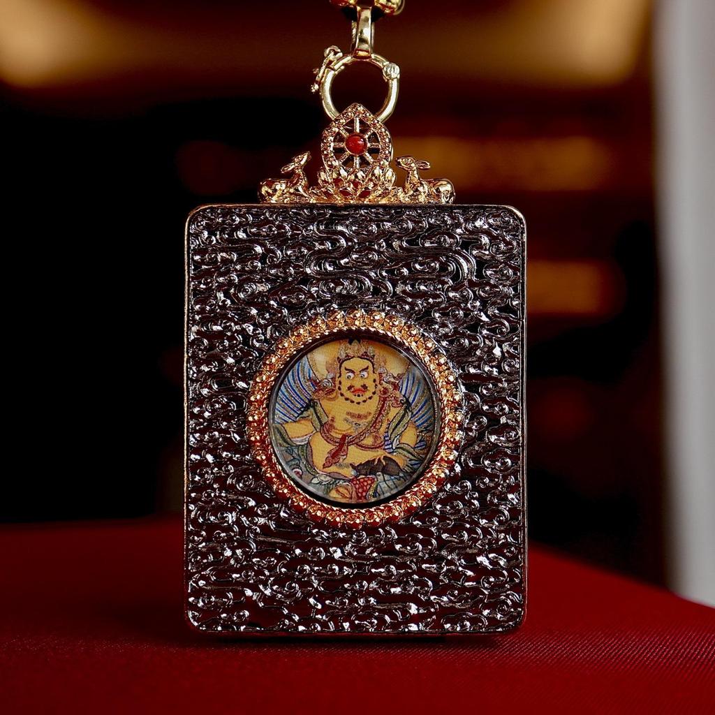 3D Hand-Painted Yellow Jambhala Thangka Zhakiram Gau Box Necklace
