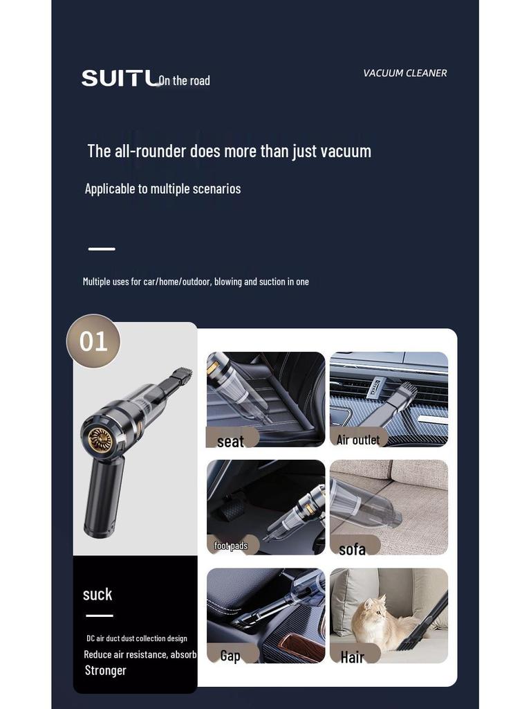 High-Power Cordless Brushless Car Vacuum: Suction, Blowing, Dust Removal, Inflation