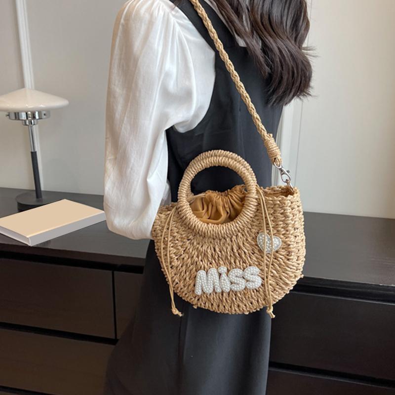 Yogodlns Women New Straw Handbags Woman Handmade Woven Basket Rattan Handbag For Femme Simple All-Match Handbag