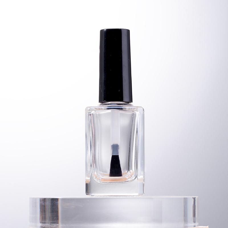 1Pcs 15Ml Black Lid Square Small Shaped Empty Glass Nail Polish Clear Bottles With Balck Cap And Soft Brush For Travel And Home