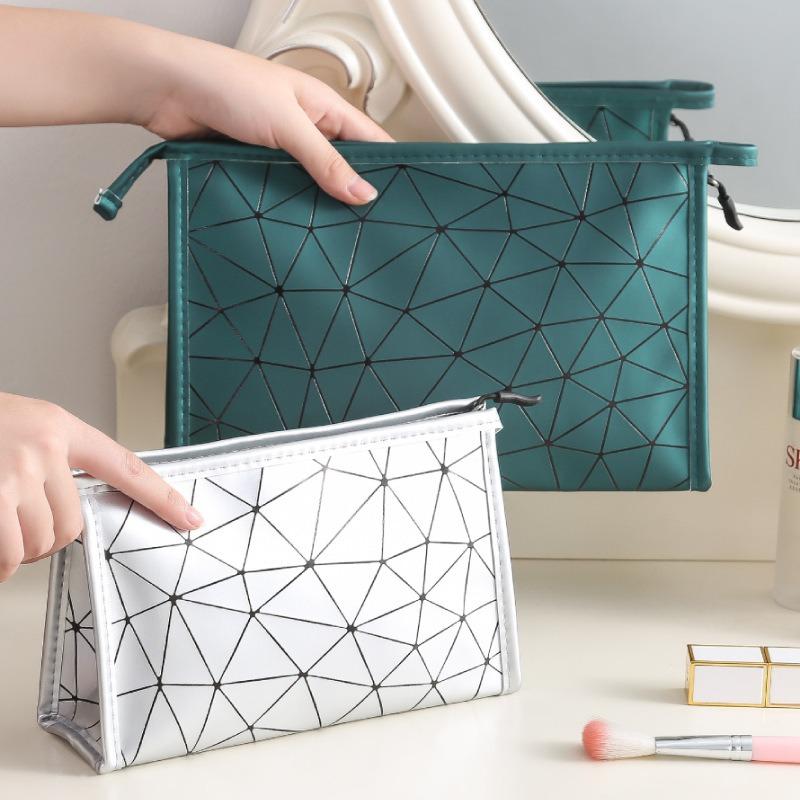 Women Simple and Portable Cosmetic Storage Bag Handbag Style Travel Storage Bag PU Fashion Toiletry Small Bags Wash Makeup Bags