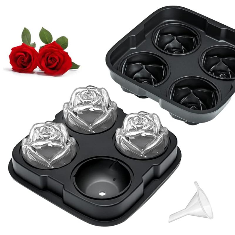 Ice Cube Trays Rose Ice Maker 3D Ice Ball Mold Halloween Skull Chocolate DIY Tool Diamond Silicone Moulds With Funnel