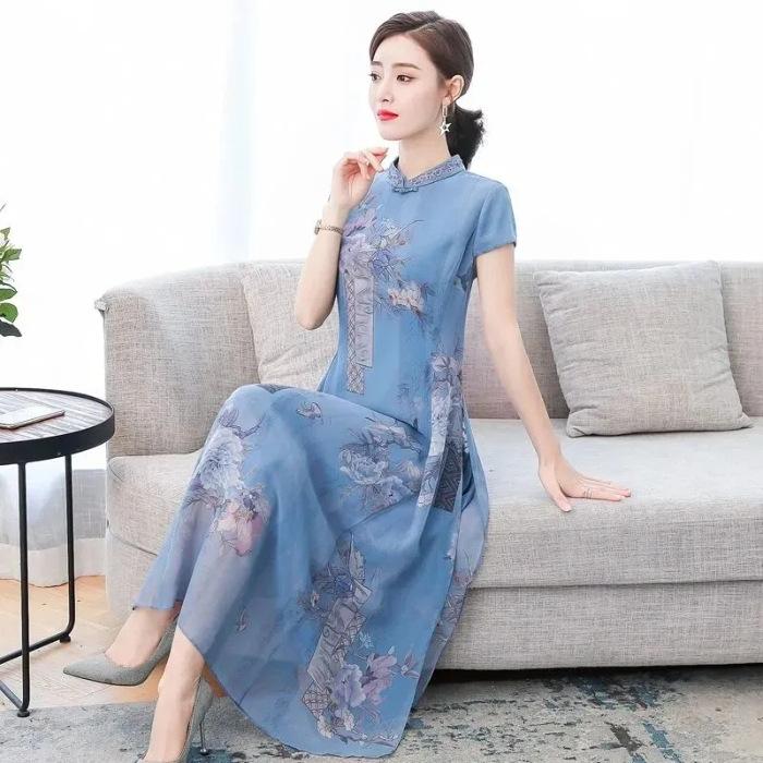 Summer new middle-aged women's cheongsam improved version of your lady's mother's short-sleeved dress with trendy temperament