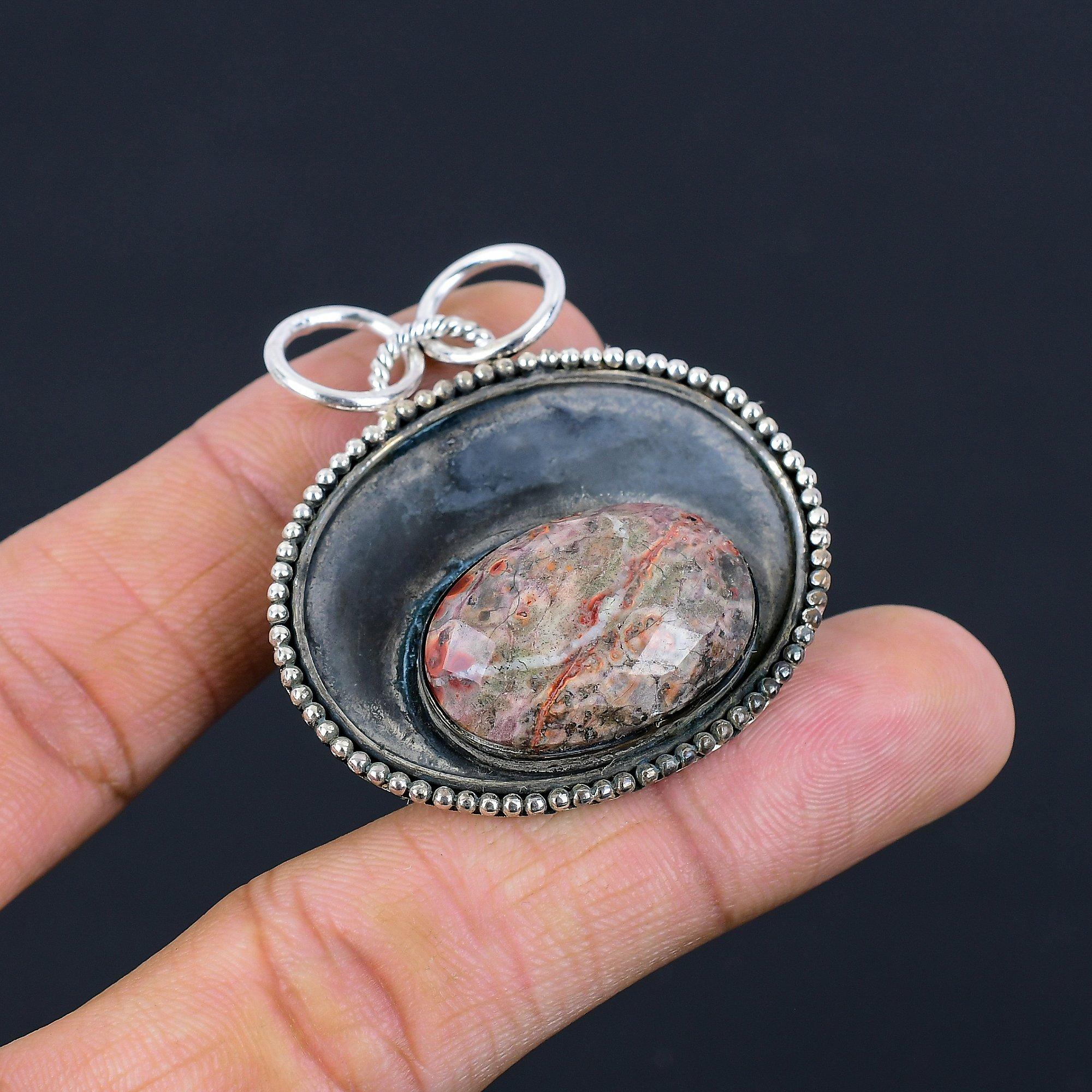 925 Sterling Silver Oval Asteroid Jasper Gemstone Engagement Birthday Pendant