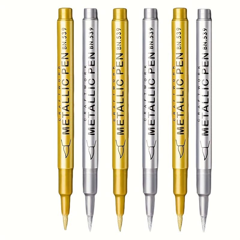 6pcs Golden And Silvery Permanent Golden Marker Pens - Waterproof, Suitable for DIY Crafts, Resin Art, And Office Supplies