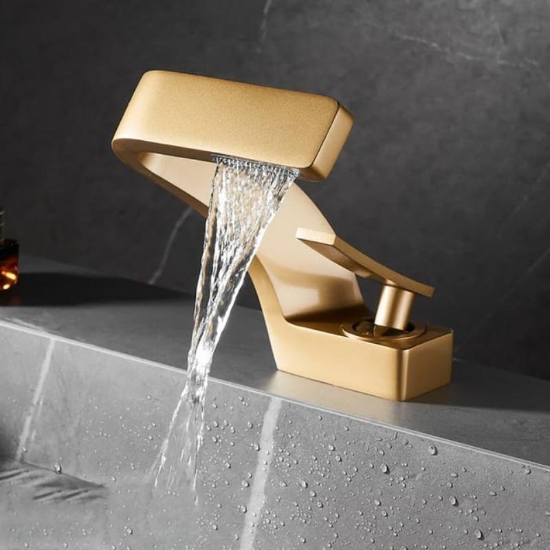 Waterfall Bathroom Sink Faucet, Modern Single Handle Hot and Cold Water Mixer Tap for Bathroom Restroom Vanity Lavatory