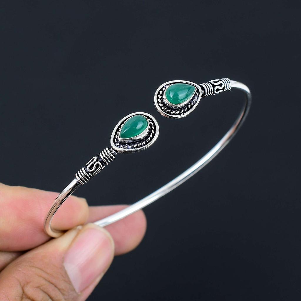 Green Onyx Gemstone Bangles 925 Sterling Silver Bangle Jewelry Gift For Unisex LG-123