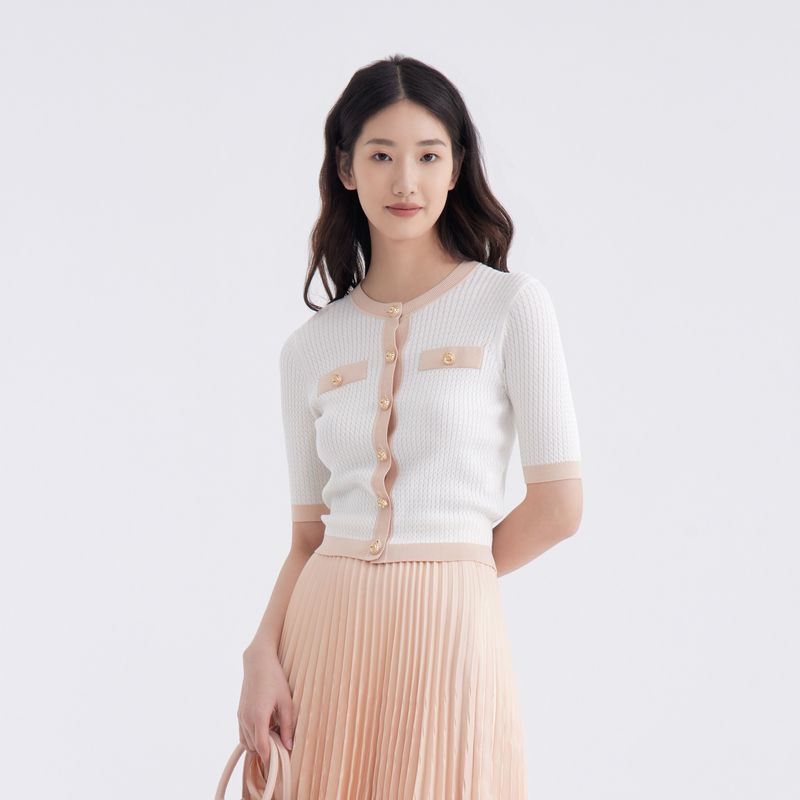 

Obeg Same Style with Mall Texture Knitted Cardigan White 155/XS/34