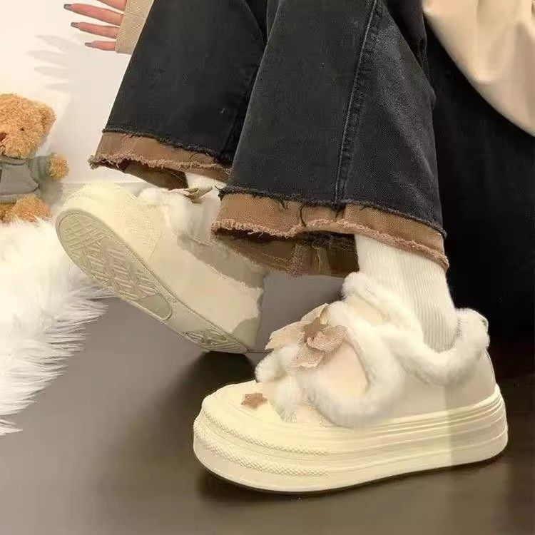 Warm Whirring Cream Thick-soled Winter New Outer Wear Thickened Cold-proof Fluffy Warm Board Shoes