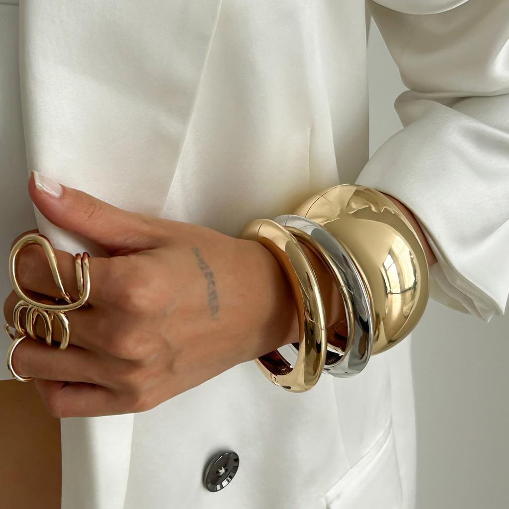 Ingemark 4 Styles Luxury Punk Heavy Metal Chunky Spring Bangle for Women Hip Hop Open Wide Cuff Bracelet Steampunk Jewelry Men