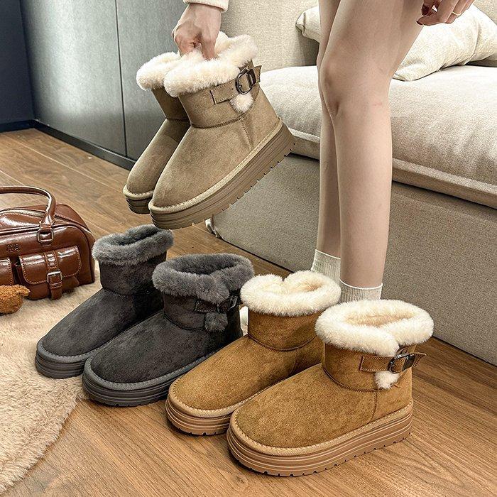 Leather thick-soled heightening fluffy snow short boots for children, winter piling and thickening to keep warm 2025 new popular cotton shoes