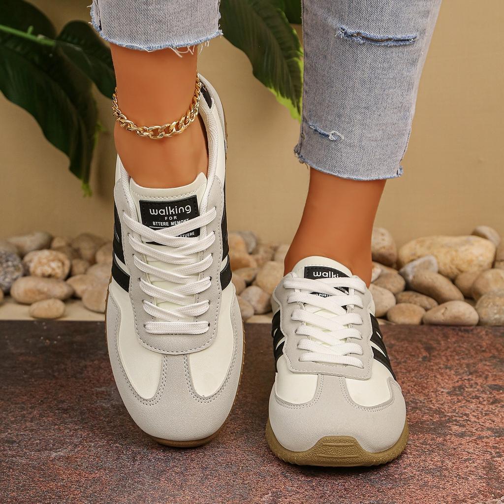 Damen Übergröße Deutsche Trainer Sneaker, Retro Colorblock Patchwork Freizeitschuhe, Komfort Flache Gehenschuhe für Damen
