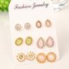 6Pairs Women Water Drop Flower Rhinestone Faux Opal Ear Studs Earrings