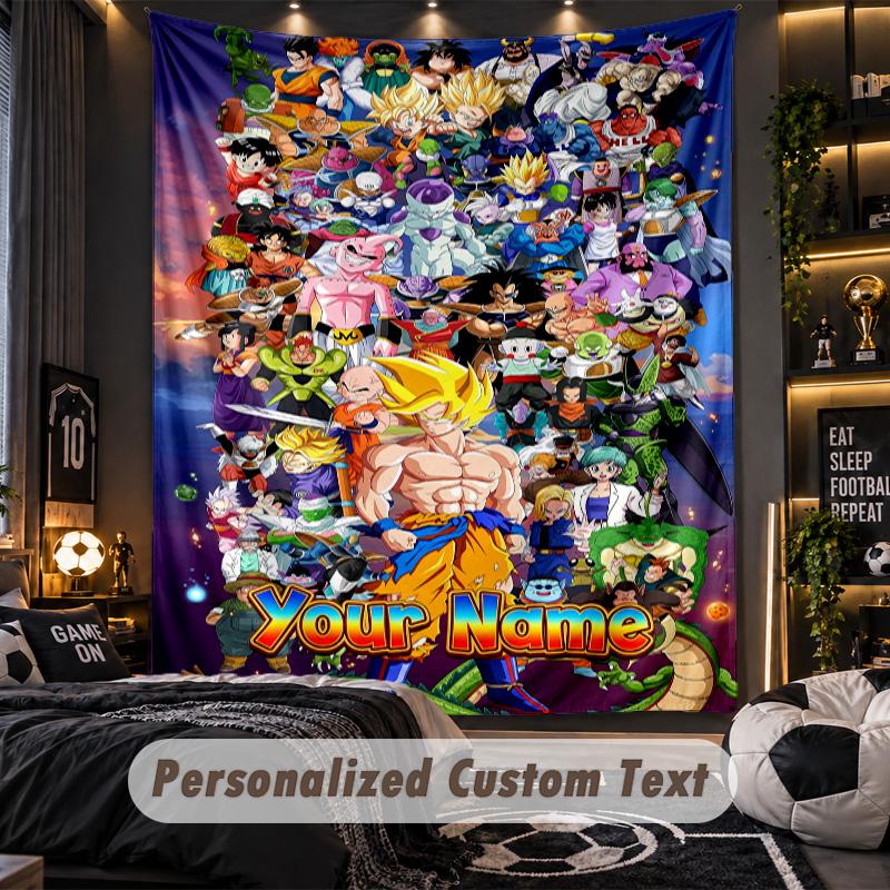 Personalized Wall Tapestry,Dragon Ball Custom Printed Name, Fabric Wall Art For Indoor Room Backdrop