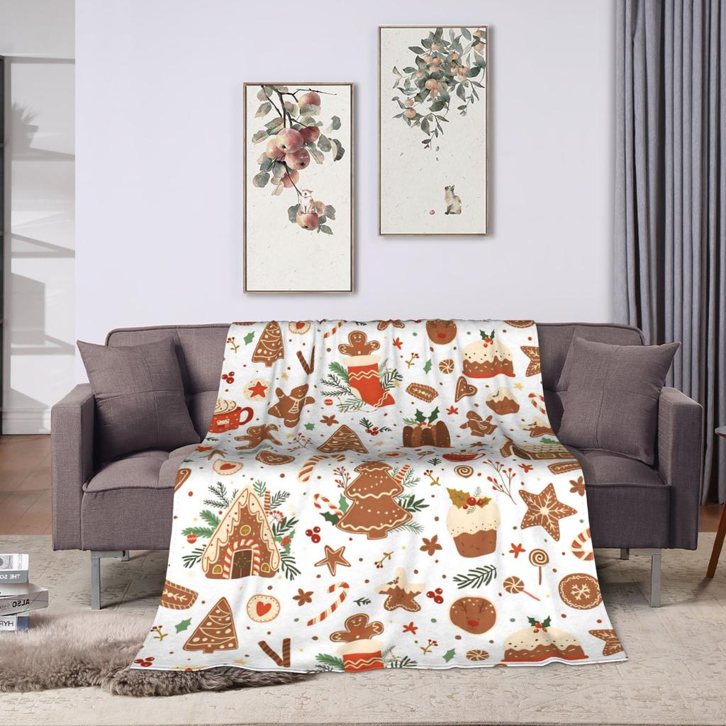 Christmas Gingerbread Pattern Pastel Pink Red Blankets Coral Fleece Plush Autumn Soft Throw Blankets for Sofa Outdoor Rug Piece