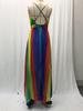 2025 Spring/Summer European & American Women's Sexy Deep V Rainbow Chiffon Dress