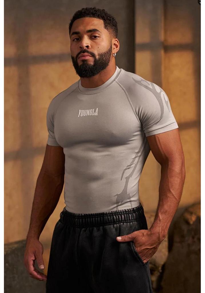 Men's Quick-Dry Printed T-Shirt for Muscle Building, Spring & Autumn Sports Training