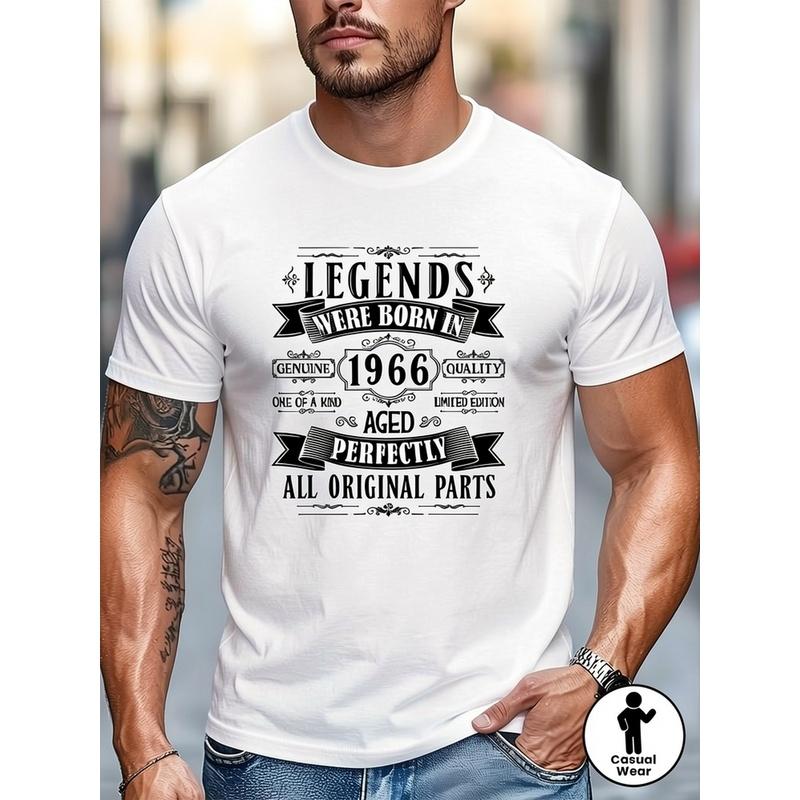 Men'S 1966 Vintage Limited Edition T-Shirt - 59Th Birthday Gift Suitable For 1966 Birth Year Celebration, Bohemian Crew Neck Short Sleeve Shirt With