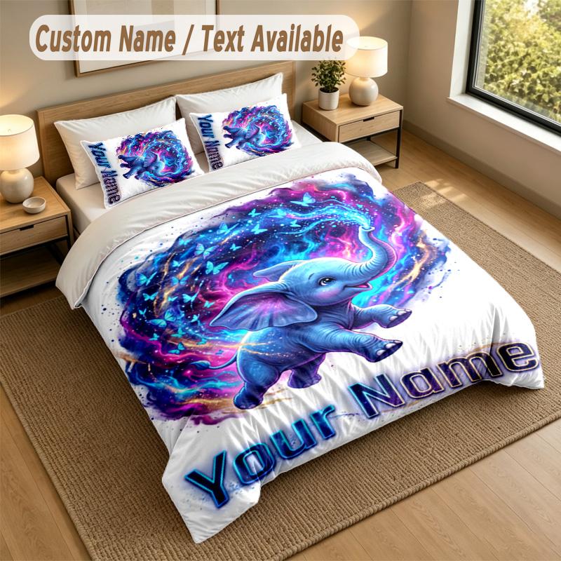 Set Biancheria da Letto Personalizzato a Tema Elefante 3 Pezzi Testo e Nome Personalizzati 1 Lenzuolo 2 Federe Biancheria da Letto per la Casa 1 pezzo