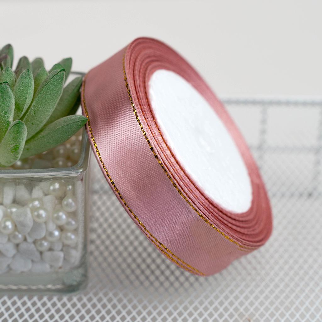 2cm Double Gold-Edged Satin Ribbon for DIY Flower Wrapping, Gift Box, and Bow Crafting