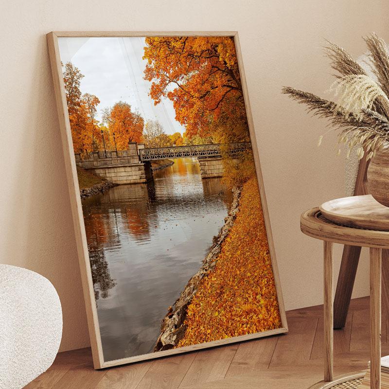 Autumn River Forest Pumpkin Coffee Squirrel Landscape Posters And Prints Wall Art Canvas Painting Pictures For Living Room Decor