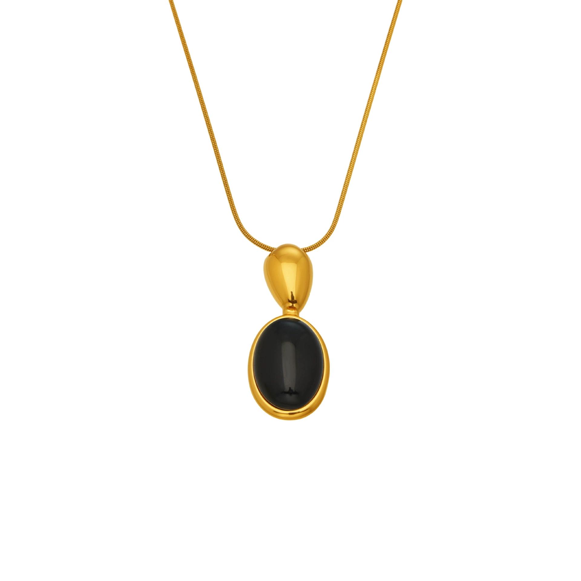 

Collar con colgante de piedra natural ovalada estilo vintage elegante para mujer