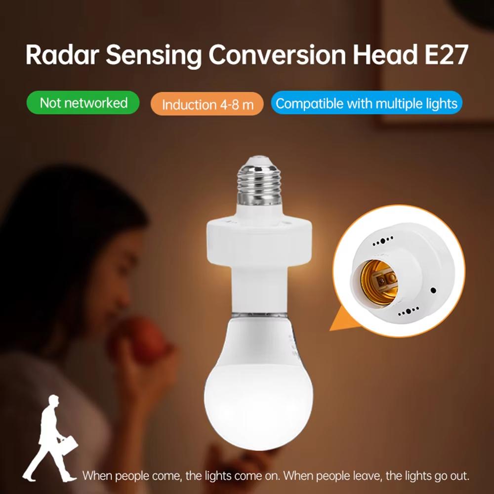 360° Smart Led Bulb E27 Plug Radar Motion Sensor 220V Light Bulb Holder 3-8m Sensing Distance LED Bulb Lamp Holder Auto On/Off Socket Adapter
