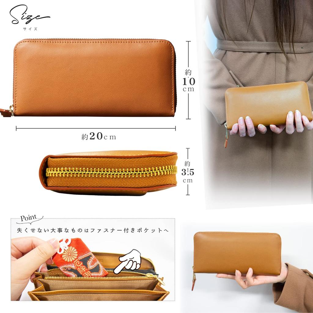 RINRE Women's Long Wallet, Large Capacity, Designer Brand, Vertical Card Slots, Zipper Closure, Coin Slot, Genuine Italian Leather (Nebbia Blue)