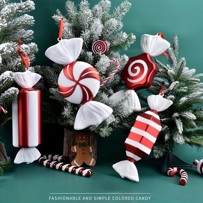 Adorno de Bastón de Caramelo de Navidad de 12.6 pulgadas/32 cm Decoración Festiva de Plástico con Rayas Rojas Blancas, Cintas Doradas Piñas para Árbol de Interior/Exterior, Hogar, Jardín