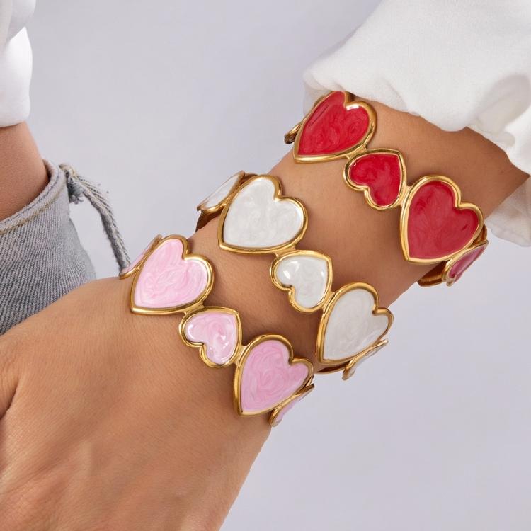Bijou Manchette Cœur Effet Huile Goutte Unique Acier Inoxydable Doré Accessoires Bracelet Romantique pour Fête pour Femmes
