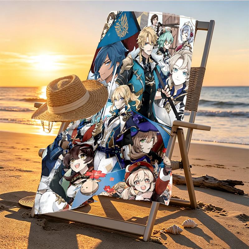 Genshin Impact Print Beach Towel Design, Soft, Lightweight. for Home Bathroom, Spa, Pool, Yoga, Surfing, Camping, Gift for Family, Friend