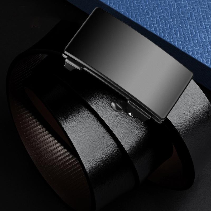 Men's Leather Alloy Automatic Buckle Belt - Business & Casual Cowhide Pants Belt