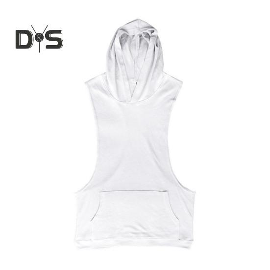 Men Hoodie Vest Hooded Sleeveless Solid Color Summer Sweatshirt Loose Fit Breathable Fabric Sport Vest