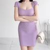New Arrivals Open Run Women Lovely Square Neck Ribbed Short Sleeve Mini Dress