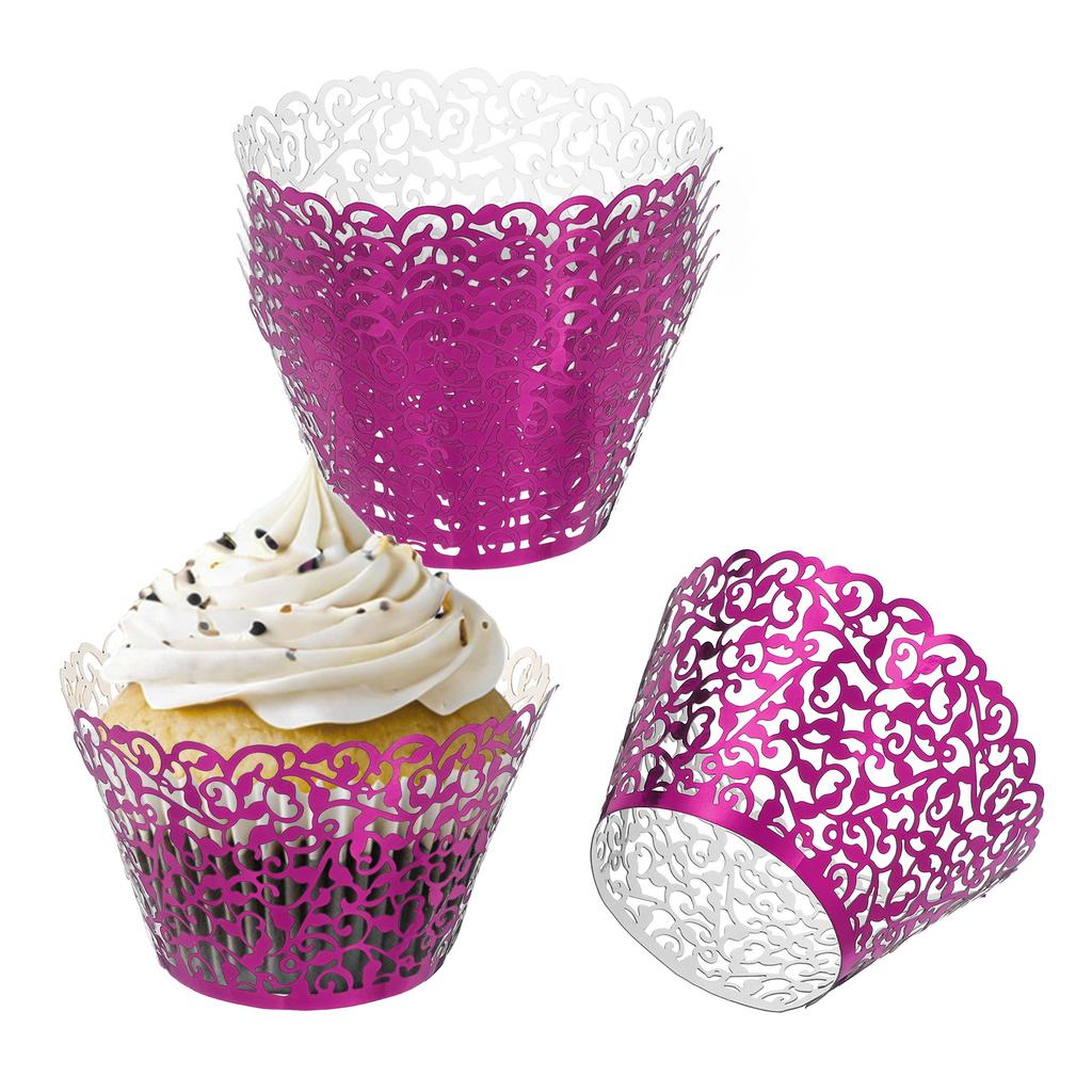 50pcs Baking Cups Standard Vine Decoration Laser cut Cupcake Wrappers Cake Toppers for Anniversary Birthday Weddings Parties
