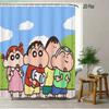 Crayon Shin-Chan & Shiro Checkerboard Pattern With Camera & Radio 2D Print Waterproof Shower Curtain, Yellow & White Bathroom De