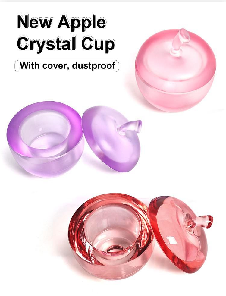 Apple-Shaped Crystal Nail Art Cup with Lid for Liquid Storage & Brush Cleaning