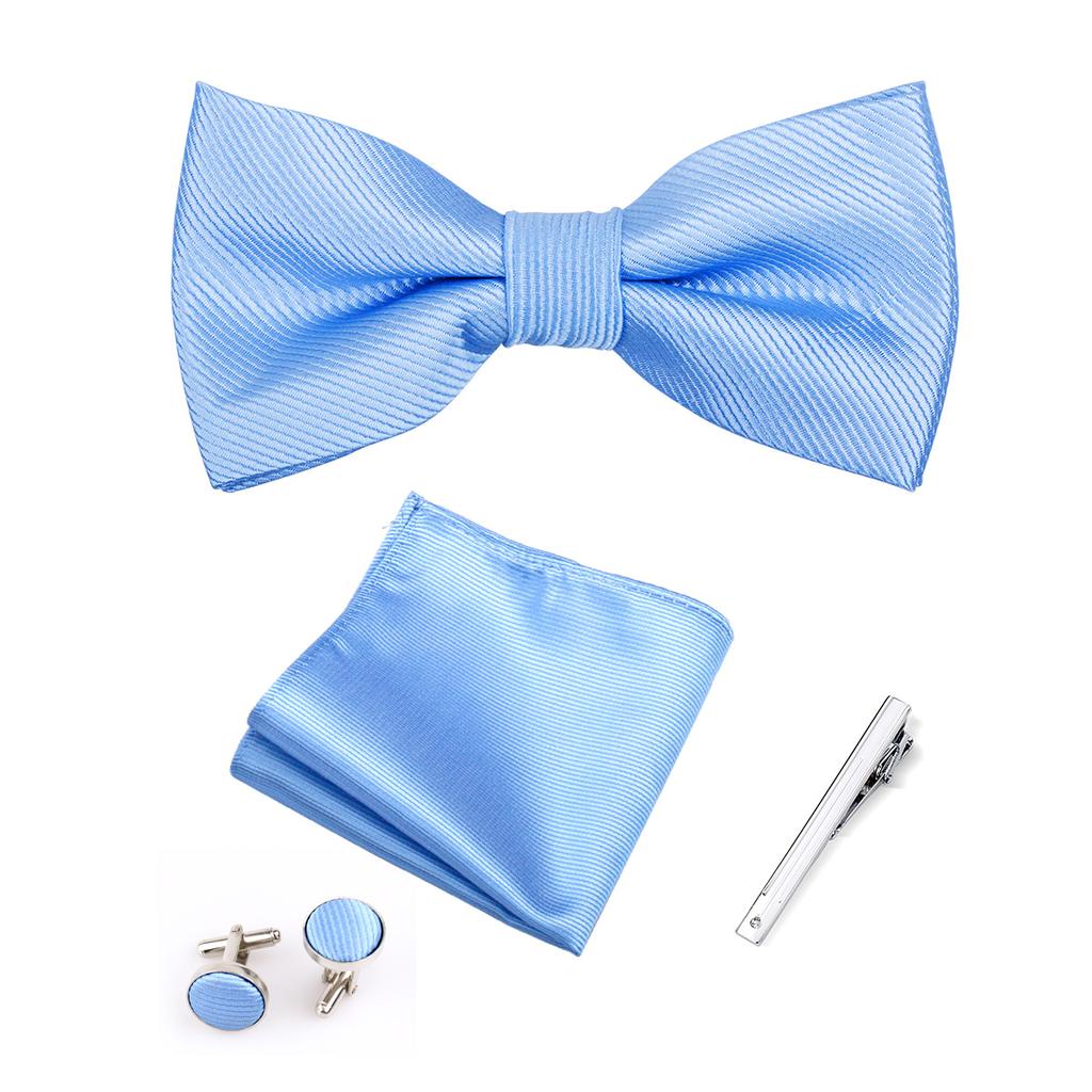 Elegante Set Regalo Uomo Papillon 4 Pezzi Papillon Monocolore Fazzoletto da Tasca Gemelli Fermacravatta Accessori per Abito Business Matrimonio Formale