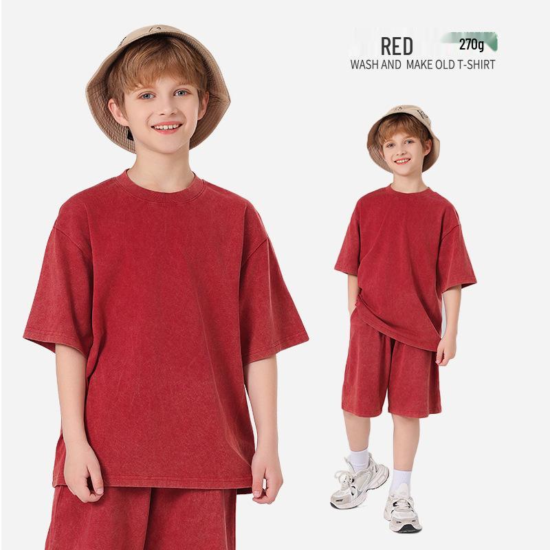 Pure Cotton Retro Short Sleeve Round Neck Loose T-Shirt for Children & Toddlers - Trendy Spring/Summer Kids' Clothing