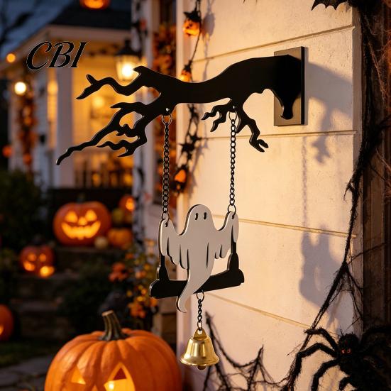 Even Color Filling Halloween Decor Wall Mounted Hanging Bell, Clear Sound Ghost/Bat Decorative Carved Dinner Bell for Outdoor Front Door Garden Porch