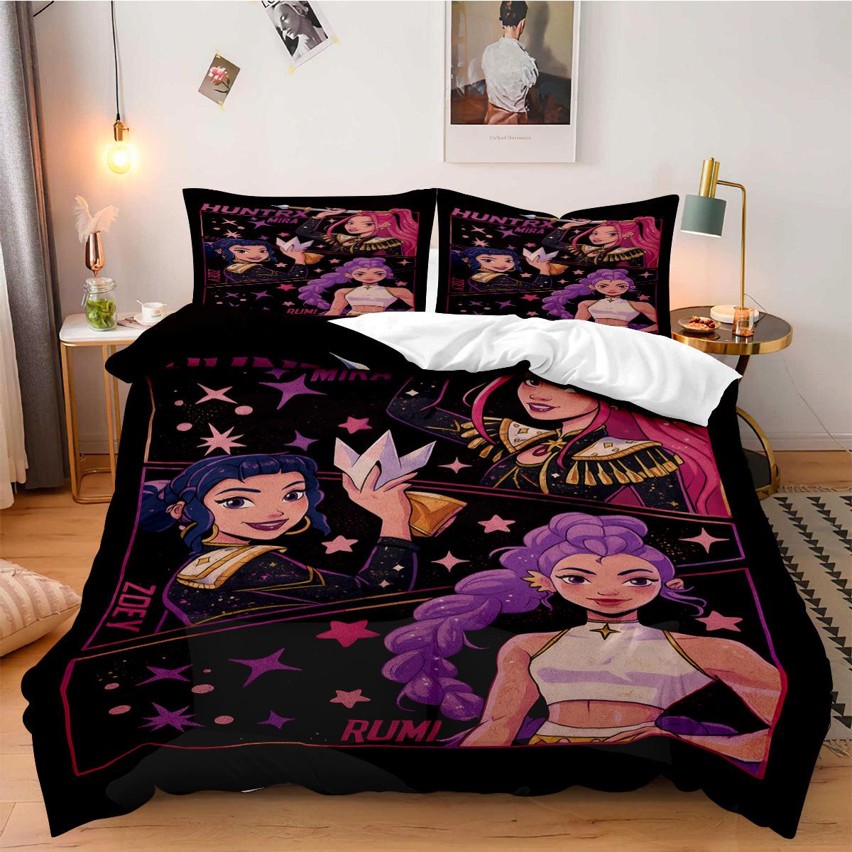 

Постельное белье K-Pop Demon Hunters для фанатов, детей, машинная стирка, прочное, размеры кинг, квин, твин для K-pop девушек, домашний декор для спальни US Twin(172x218cm)