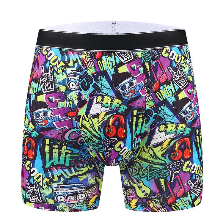 Xi Yin Men's Plus Size Graffiti Cartoon Print Long Boxer Briefs
