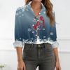 Women's Christmas Print Long Sleeve Casual Button Down Shirt Top
