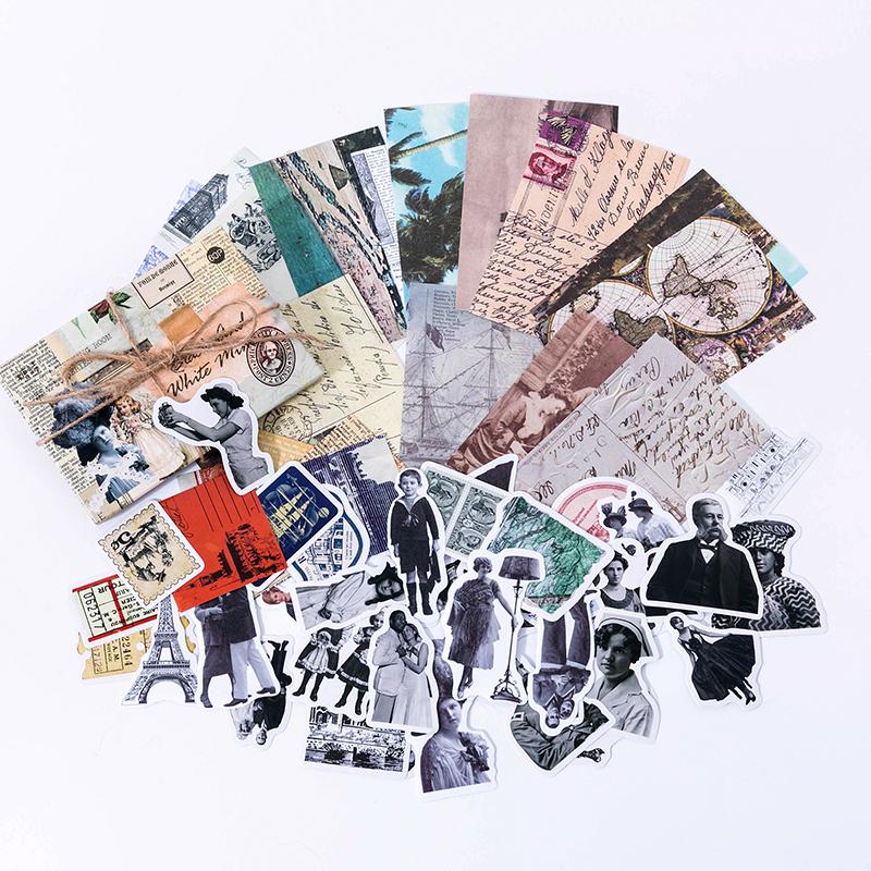 Journamm 60pcs/boxed Vintage Boxed Stickers for Scrapbooking Junk Journal School Supplies Creative Stationery DIY Deco Stickers
